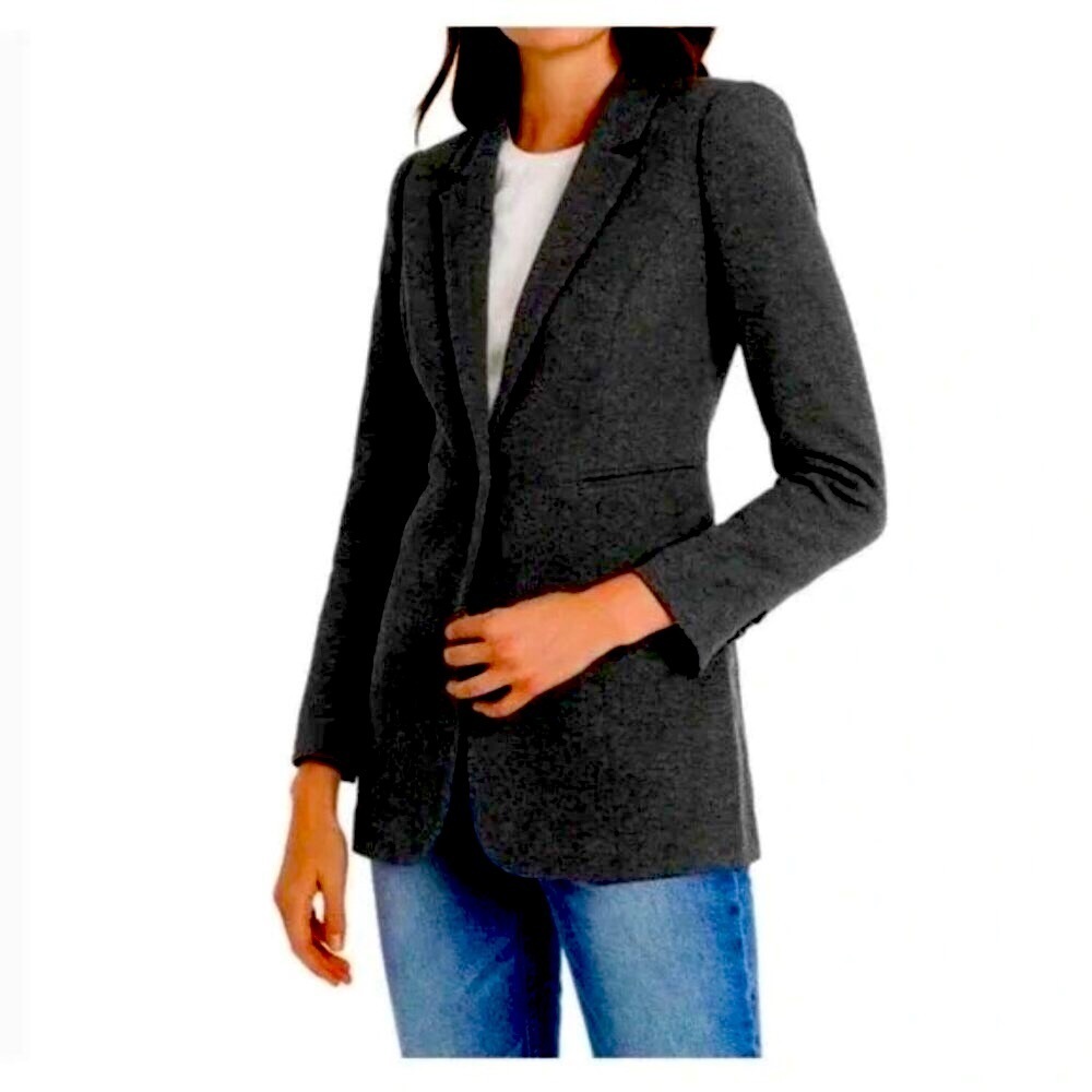 NWT COURT & ROWE Waffle Knit Long Blazer Jacket in Black SZ M